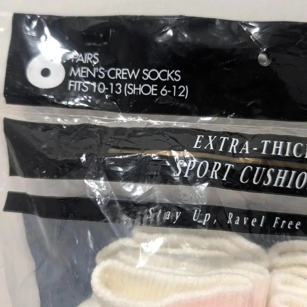Vtg 1992 Hanes Premium Men's Crew Socks Fits Shoe Size 6-12 FIVE Pairs Open Read